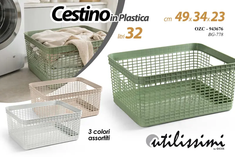 GICOS CESTINO IN PLASTICA 32L CM.49X34X23 COLORI ASSORTITI