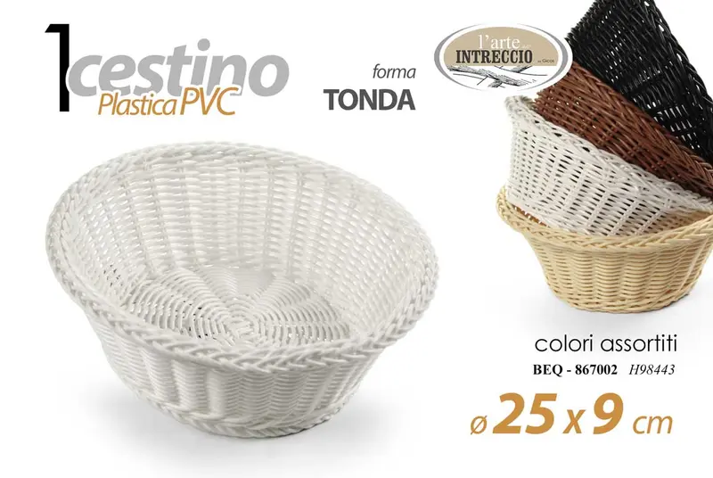 GICOS CESTINO PLASTICA PVC INTRECCIATO FORMA TONDA CM.25X9 COLORI ASSORTITI