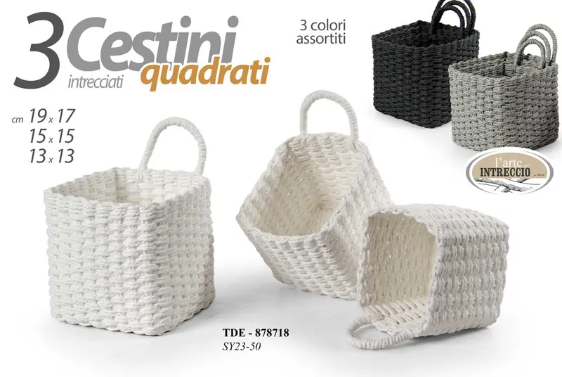 GICOS CESTINO QUADRATO INTRECCIATO CON MANICO CM.16X15 COLORI ASSORTITI