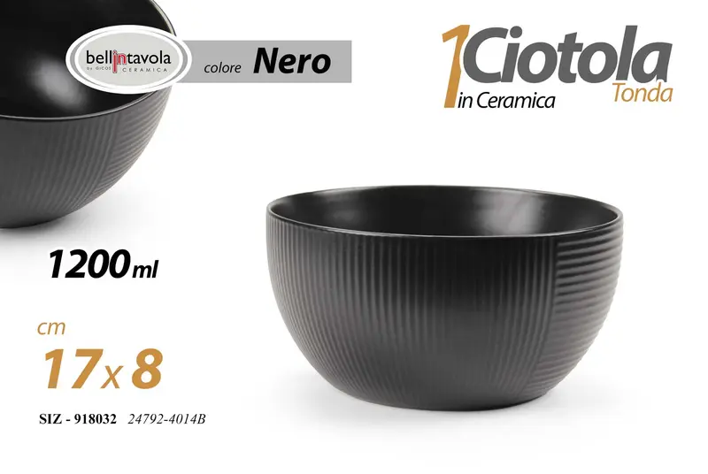 GICOS CIOTOLA IN CERAMICA TONDA 1200ML CM.17X8 NERO