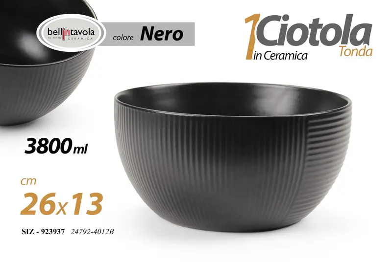 GICOS CIOTOLA IN CERAMICA TONDA 3800ML CM.26X13 NERO