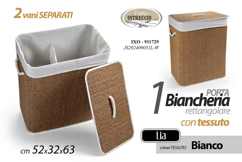 GICOS PORTABIANCHERIA RETTANGOLARE CON TESSUTO BIANCO CM.52X32X63