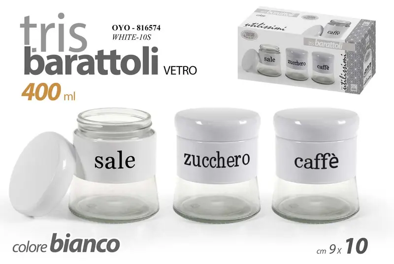 GICOS TRIS BARATTOLI VETRO 400ML CM.9X10 BIANCO