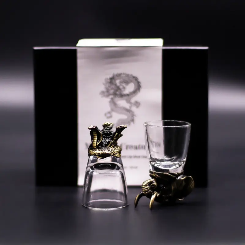 Gift Set of 6 Shot Glasses (50ml) - Wild Forest Creatures - Antique Bronze