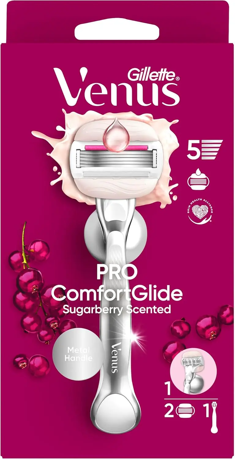 GILLETTE VENUS PRO COMFORTGLIDE SUGARBERRY SCENTED 5 LAME RASOIO + 2 RICAMBI