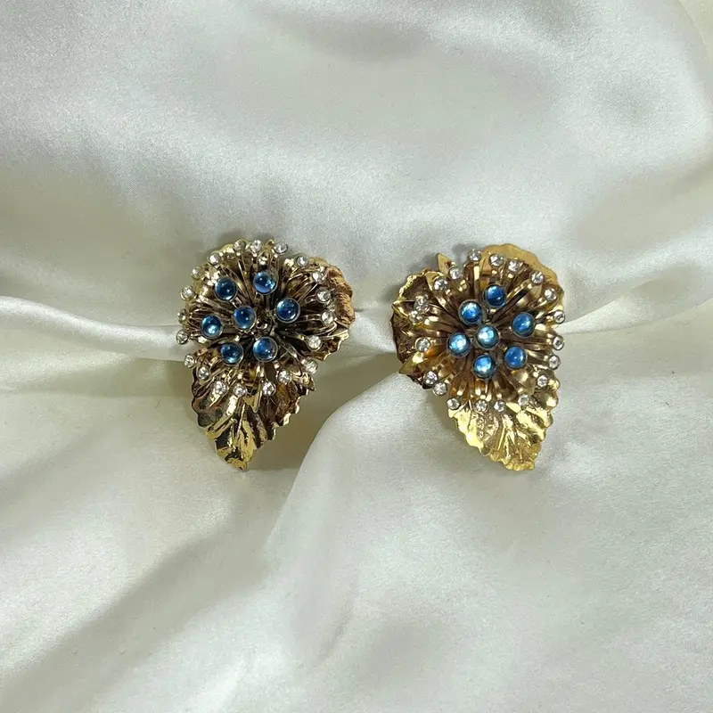 Golden and Crystal leaf earrings