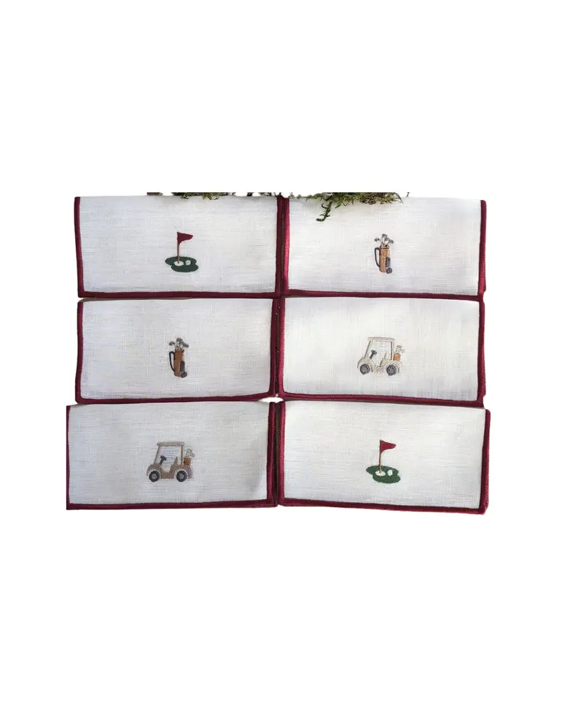 Golf Linen Cocktail Napkin Set of 6