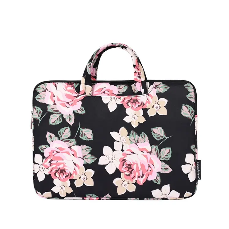 H40-B01 White Rose Pattern Laptop Case Bag Computer Liner Bag With Handle, Size