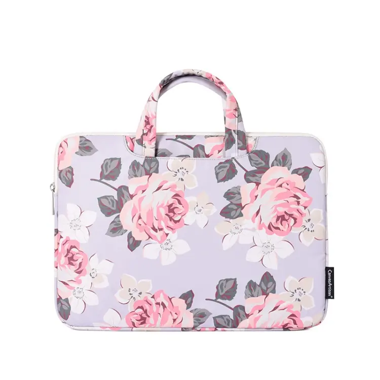 H40-B01 White Rose Pattern Laptop Case Bag Computer Liner Bag With Handle, Size