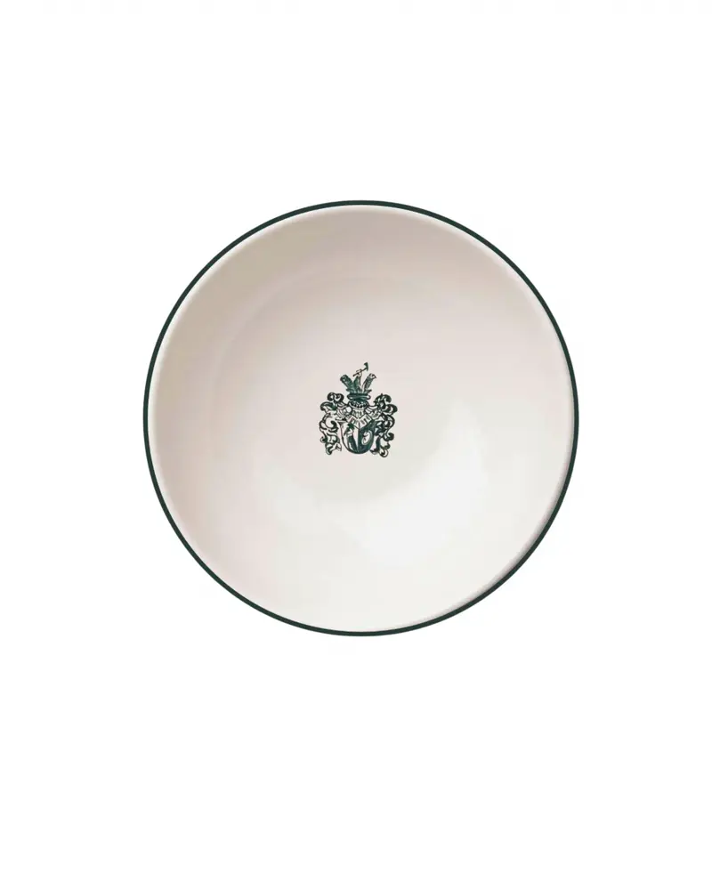 Hand Painted Bowl with Green Crest Set of 4