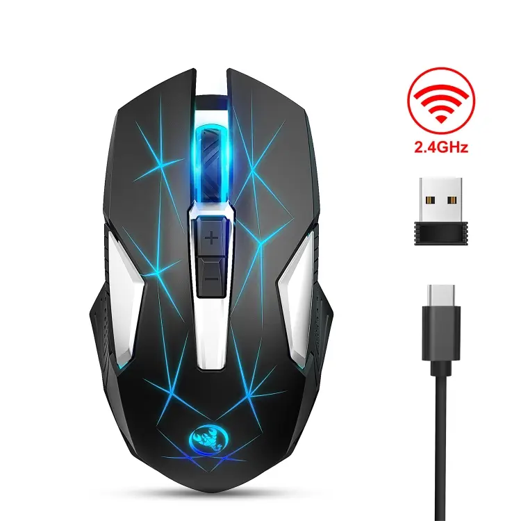 HXSJ T300 7 Keys 2400DPI 2.4G Colorful Luminous Wireless Mouse(Black)