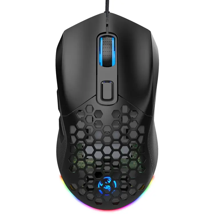 HXSJ X300 7200DPI RGB Backlight Interchangeable Back Cover Hole Gaming Wired Mouse(Black)