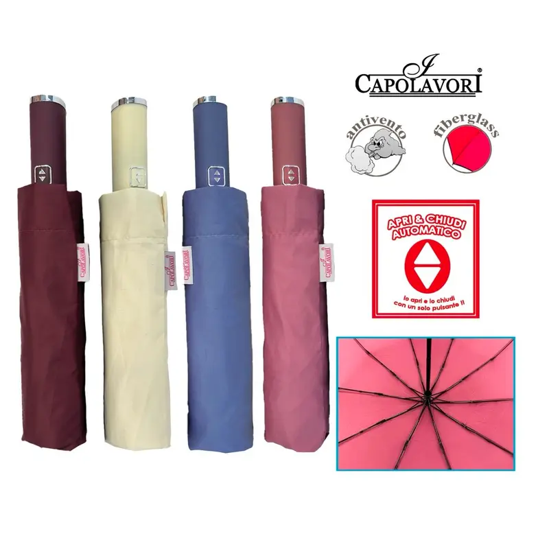 I CAPOLAVORI OMBRELLO MINI DONNA APRI&CHIUDI AUTOMATICO TINTA UNITA COLORI ASSORTITI