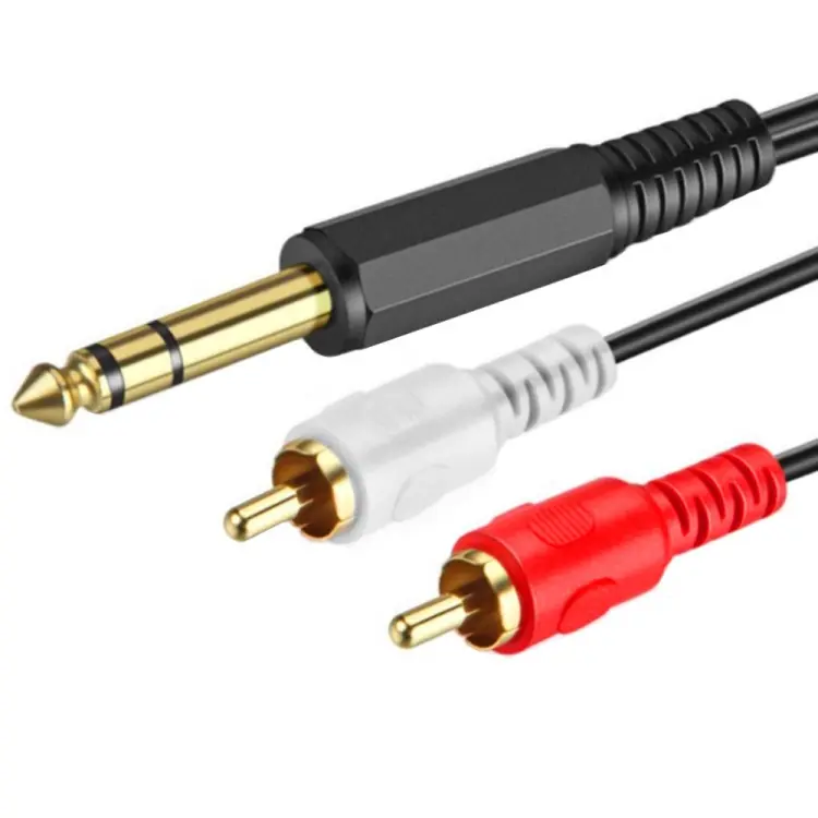 JUNSUNMAY 6.35mm Male TRS Stereo Plug to 2 RCA Phono Male Audio Cable Connector, Length