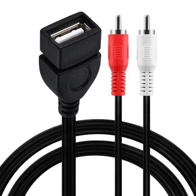 JUNSUNMAY USB 2.0 Female to 2 x RCA Male Video Audio Splitter Adapter Cable, Length