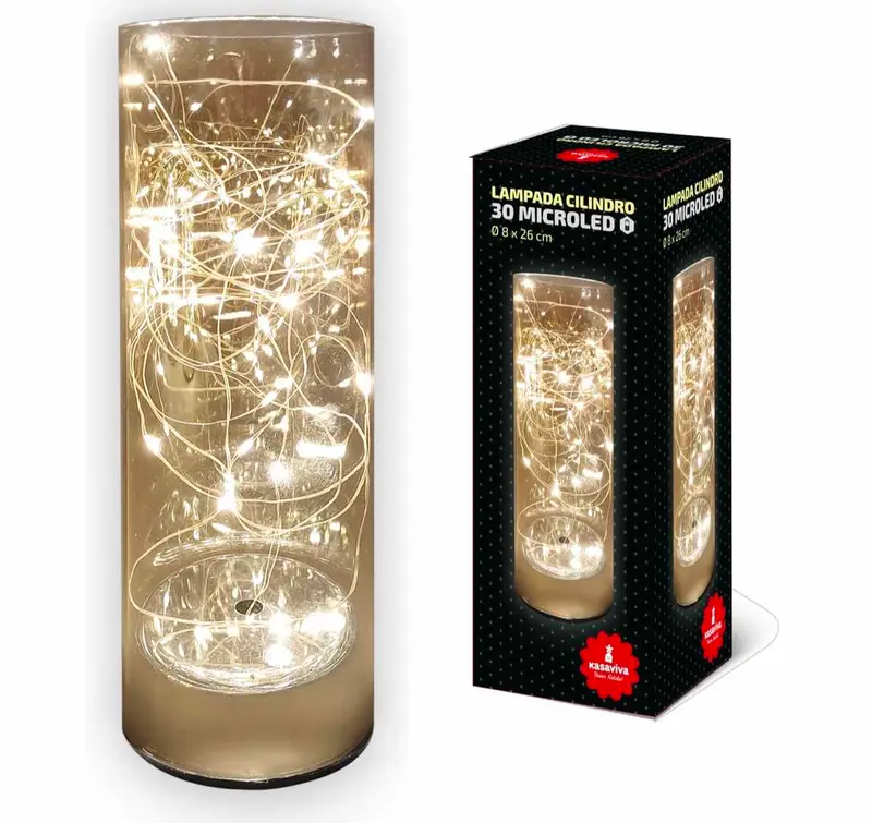 KASAVIVA NATALE LAMPADA CILINDRO 30 MICROLED A BATTERIA CM.8X26H