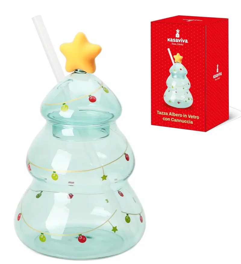 KASAVIVA NATALE TAZZA ALBERO IN VETRO CON CANNUCCIA