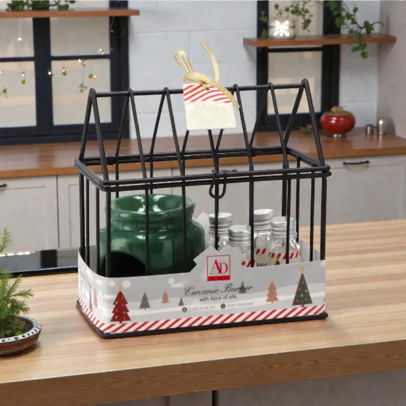 Kit per Profumazione Natale con Brucia Oli in Ceramica e Gabbietta