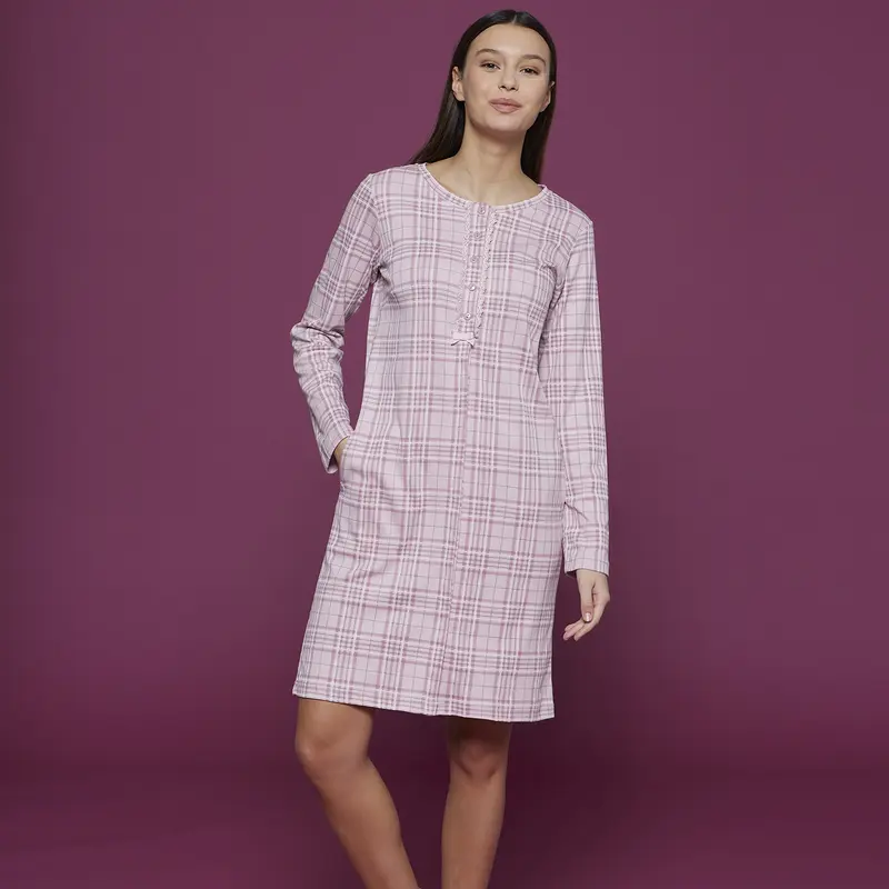 LA2663 - Camicia da notte Noidìnotte in caldo cotone con 5 bottoncini