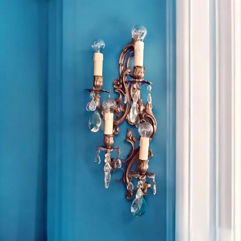 Lampada applique, stile francese, ottone, 4 luci