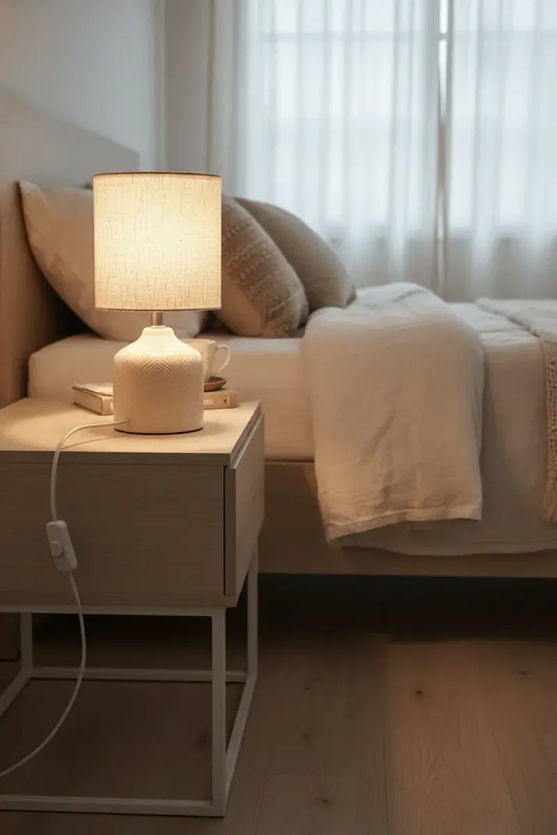 Lampada da Tavolo Base Cilindrica Ecrù con Paralume