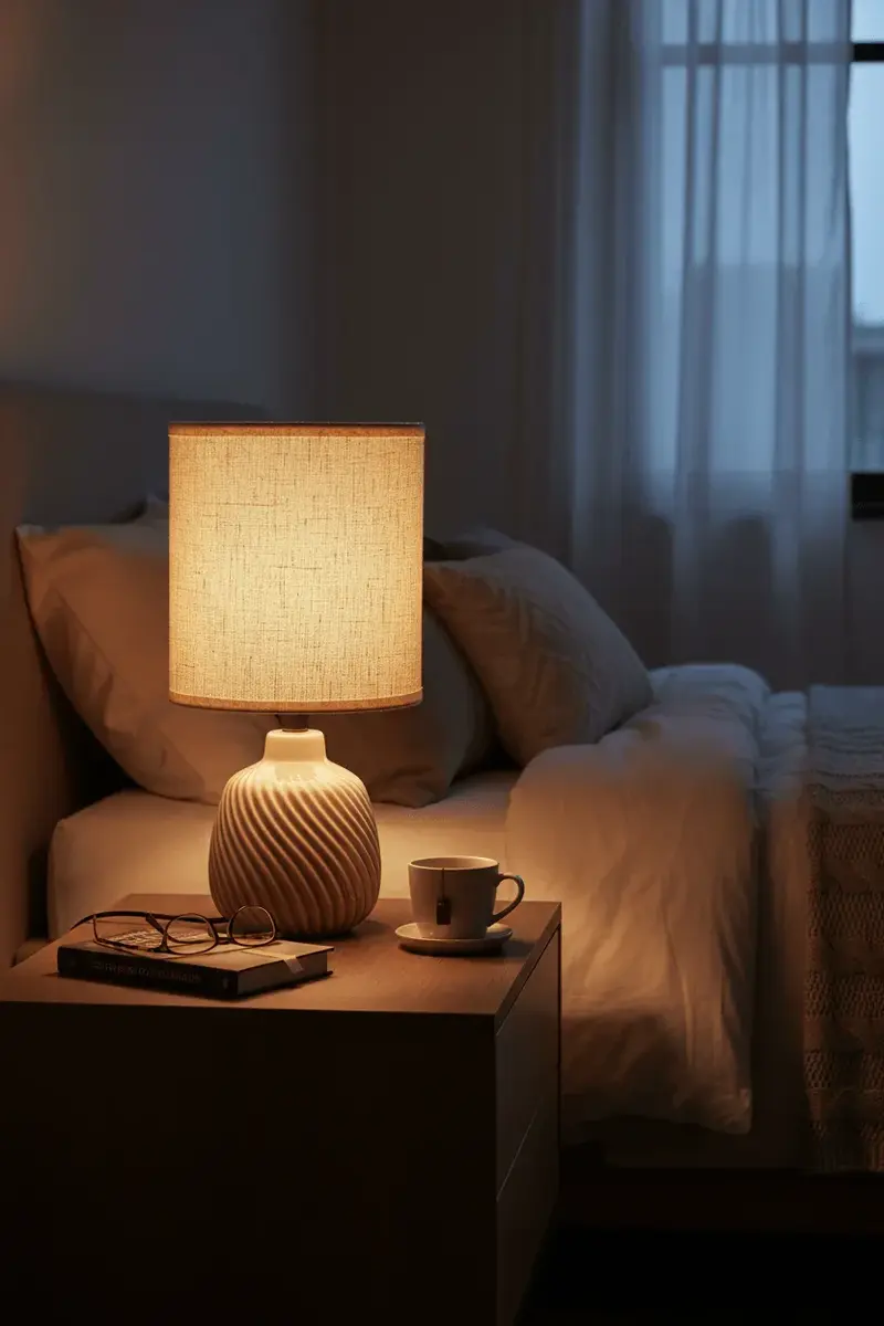Lampada da Tavolo Base con Righe Diagonali in Ceramica