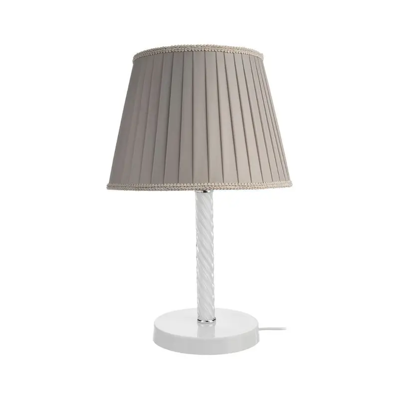 Lampada da tavolo Piray ASZ1277 vetro bianco e paralume in PVC effetto tessuto beige