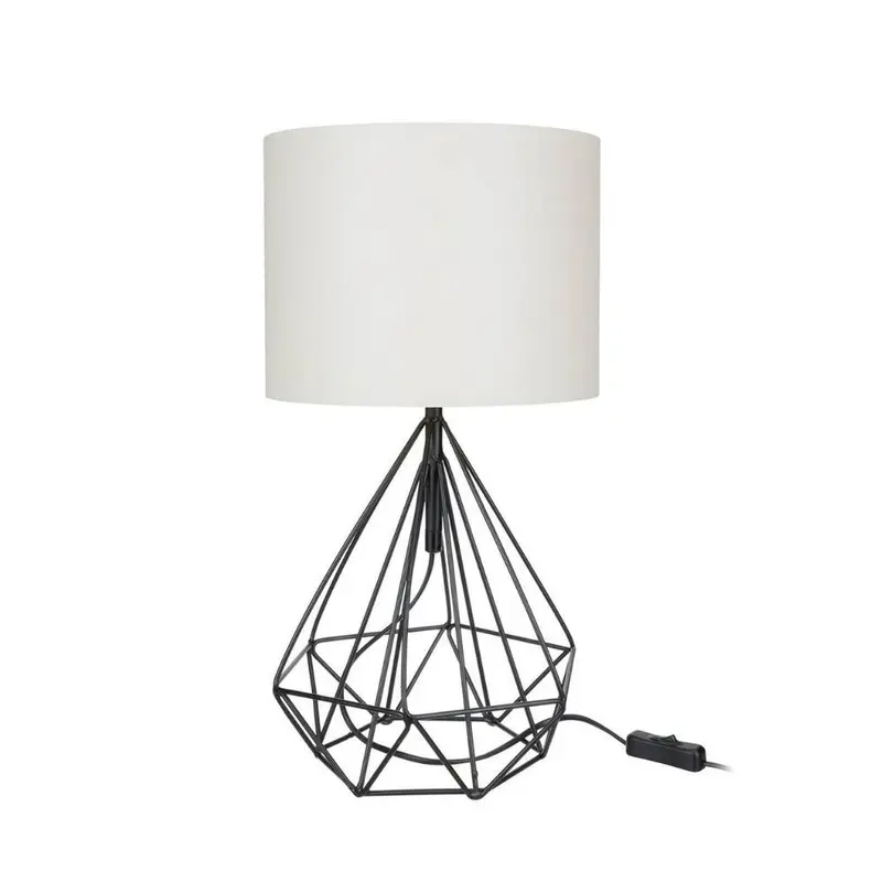 Lampada da tavolo ufficio scrivania Pena nero con paralume PVC effetto tessuto bianco MDL4268