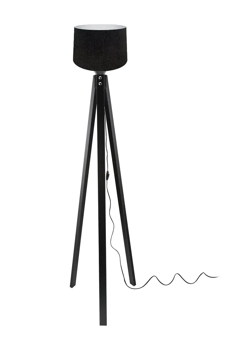 Lampada da terra DECONE3566 con piantana nera e paralume in PVC effetto tessuto nero