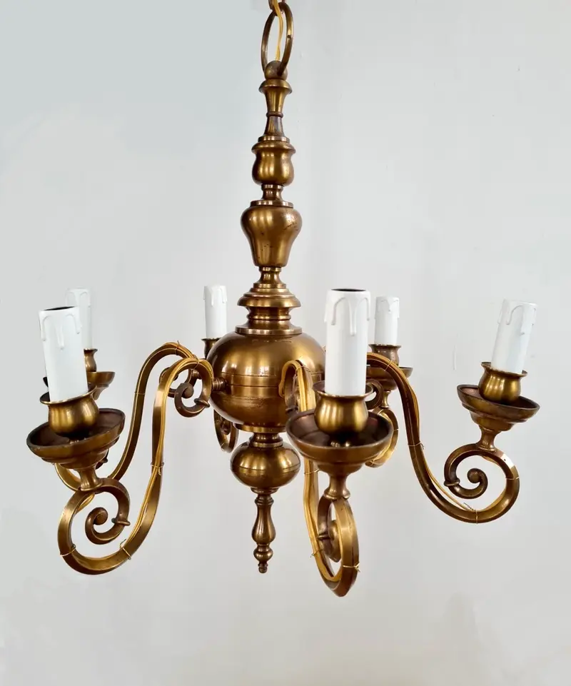 Lampadario italiano vintage a 6 braccia, fiammingo