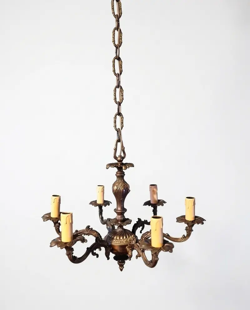Lampadario italiano vintage a 6 braccia, ottone, anni '50