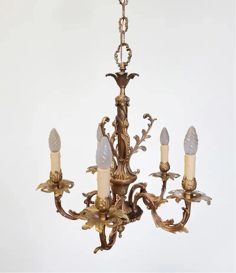 Lampadario italiano vintage in ottone, 5 braccia anni 50