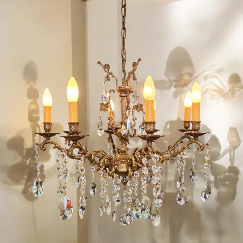 Lampadario italiano vintage in ottone, 8 braccia