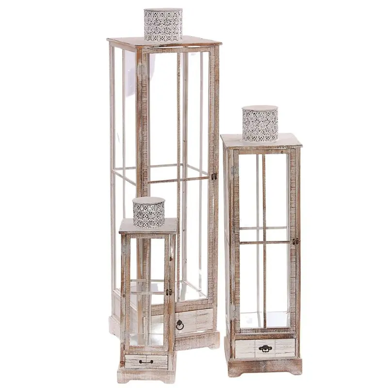 Lanterna in abete 40X40H151 in set di 3