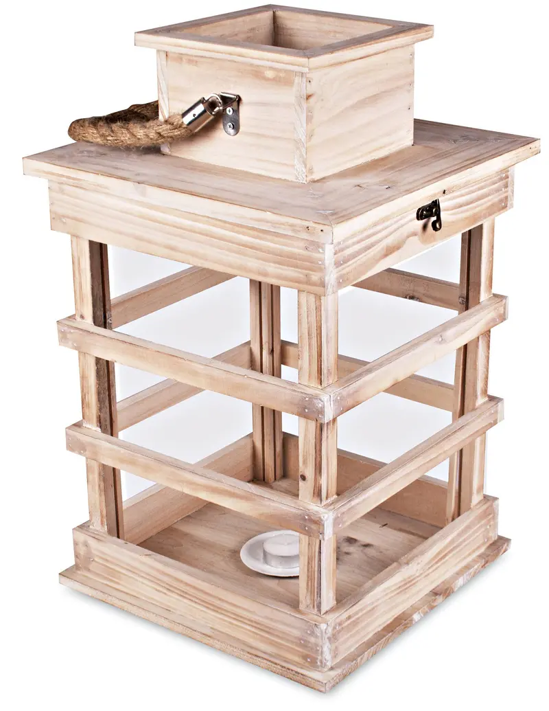 Lanterna in legno e vetro con apertura dall’alto cm 28x28x altezza 45