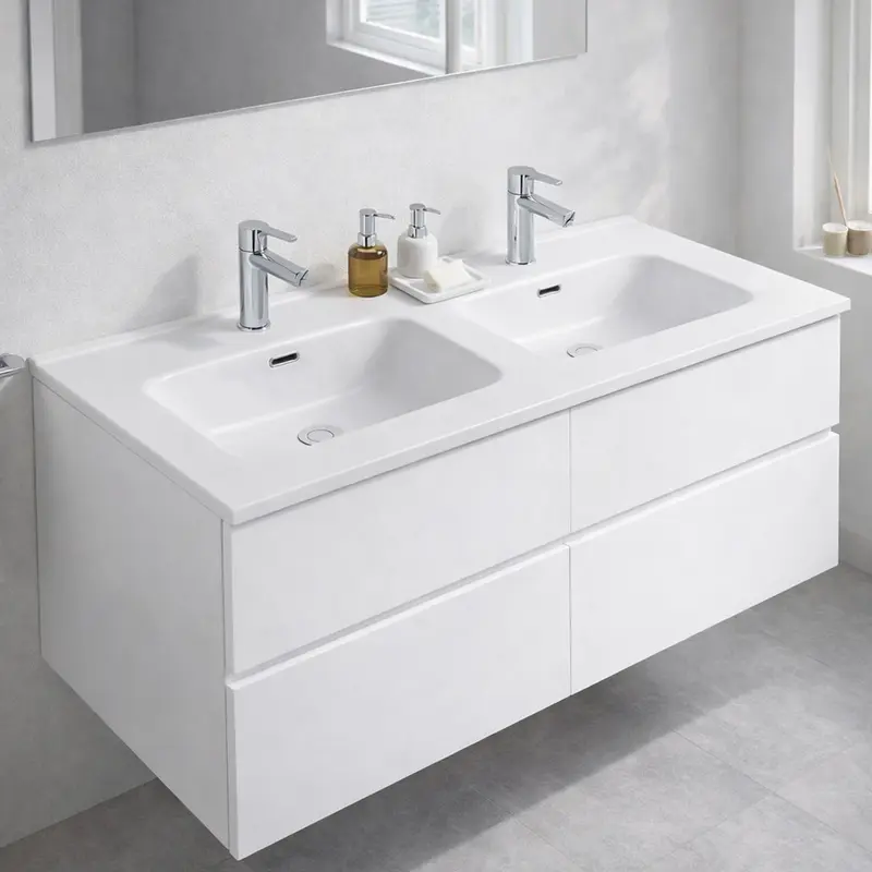 Lavabo consolle da appoggio LAV9120DS in ceramica 2 vasche 121x46.5 cm. bianco lucido