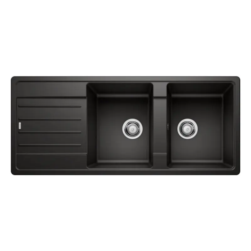 Lavello 2 vasche Blanco Legra 1526088 con gocciolatoio reversibile sopratop 116x50 cm. silgranit nero