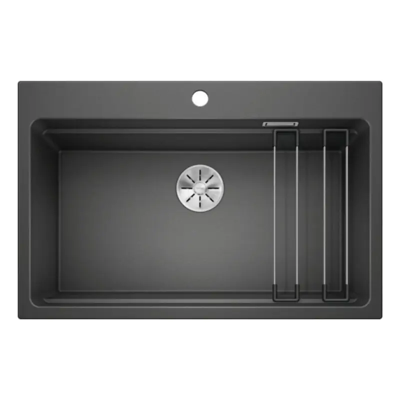 Lavello Blanco monovasca sintetico Etagon8 1525187 tappo a cestello InFino e coppia di barre in acciaio inox 78x51 cm. antracite