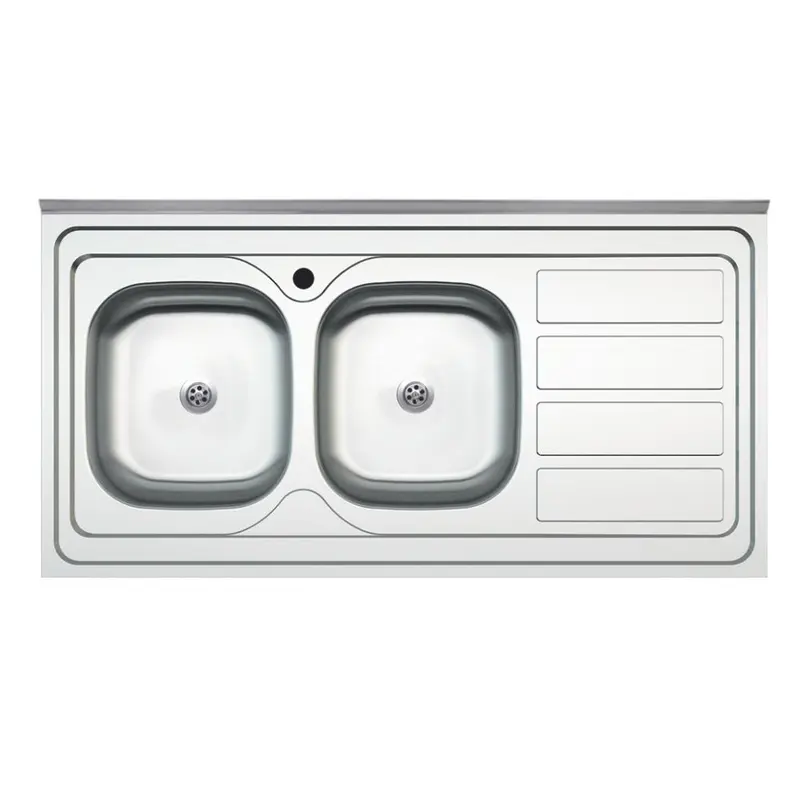 Lavello da appoggio SA46 due vasche con gocciolatoio destro 120x60cm. inox