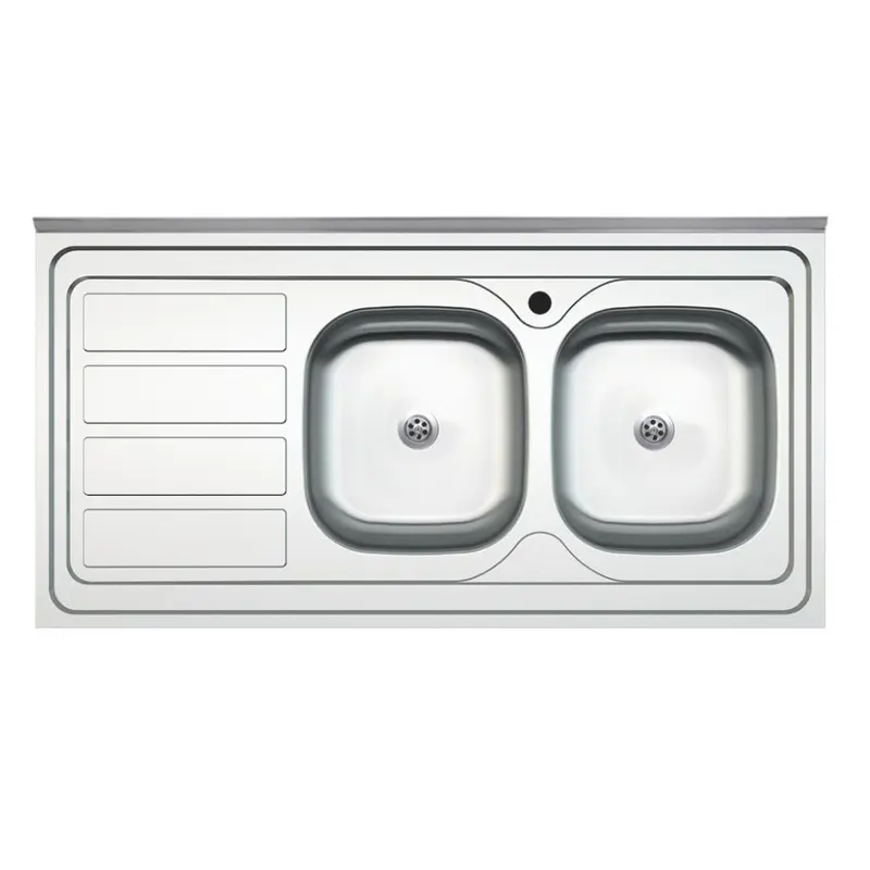 Lavello da appoggio SA46 due vasche con gocciolatoio sinistro 120x60cm. inox
