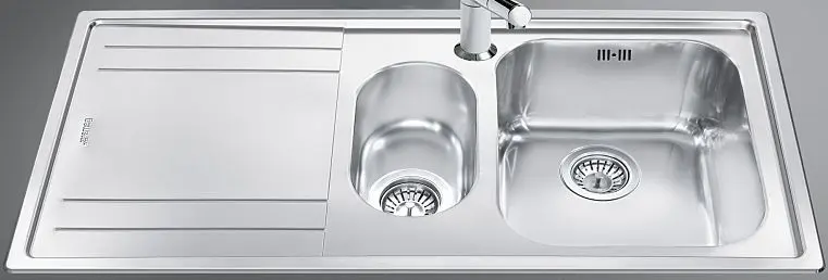 Lavello Smeg LE102S2 inox 1 + 1/2 vasca con gocciolatoio sinistro 100x50 cm.