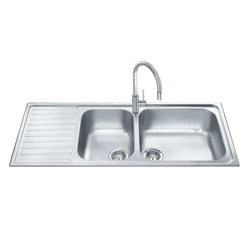Lavello Smeg LGM116S inox 2 vasche con gocciolatoio sinistro microantigraffio 116x50 cm