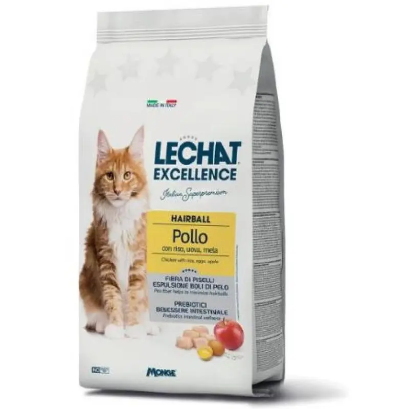 LECHAT EXCELLENCE CROCCANTINI 1,5KG HAIRBALL POLLO CON RISO,UOVA,MELA