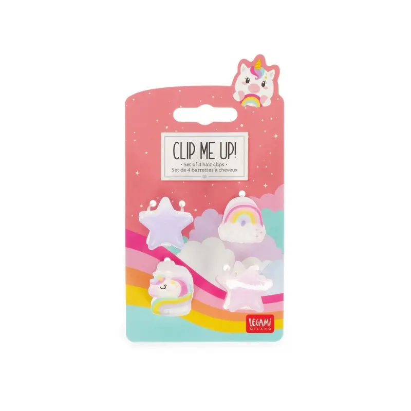 LEGAMI MILANO CLIP ME UP! SET DI 4 MINI MOLLETTE PER CAPELLI UNICORN