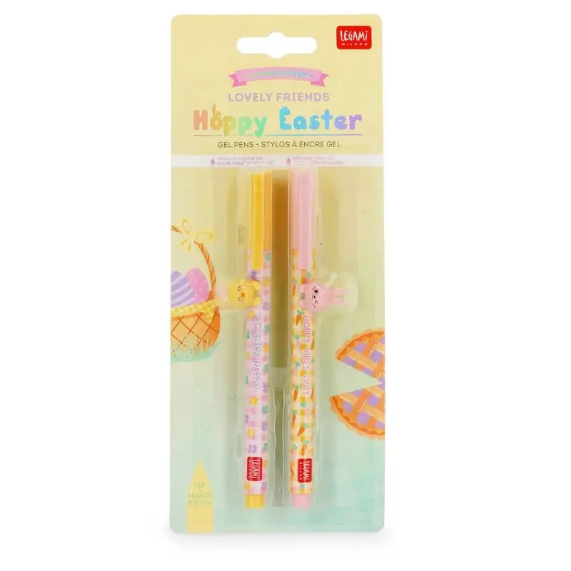 LEGAMI MILANO HOPPY EASTER SET DI 2 PENNE GEL CON ANIMALETTO DECORATIVO LOVELY FRIENDS INCHIOSTRO MULTICOLORE