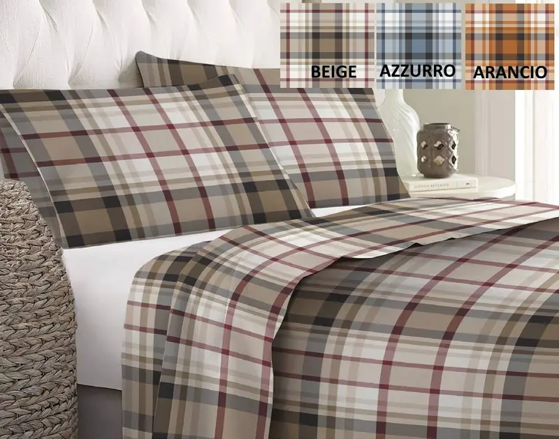 Lenzuolo letto piazza e mezza flanellato anti pillin made in Italy scozzese