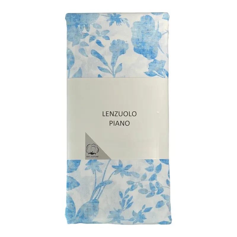 Lenzuolo piano Collezione Diadema - floreale - Azzurro