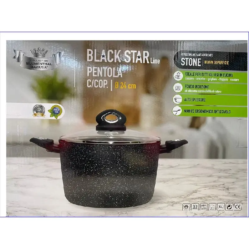 LETIZIA BLACK STAR PENTOLA CON COPERCHIO CM.24