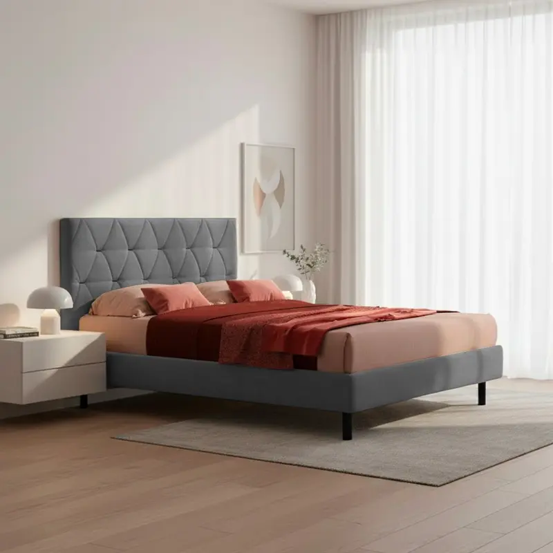 Letto Cody matrimoniale contenitore con testiera trapuntata colore grigio