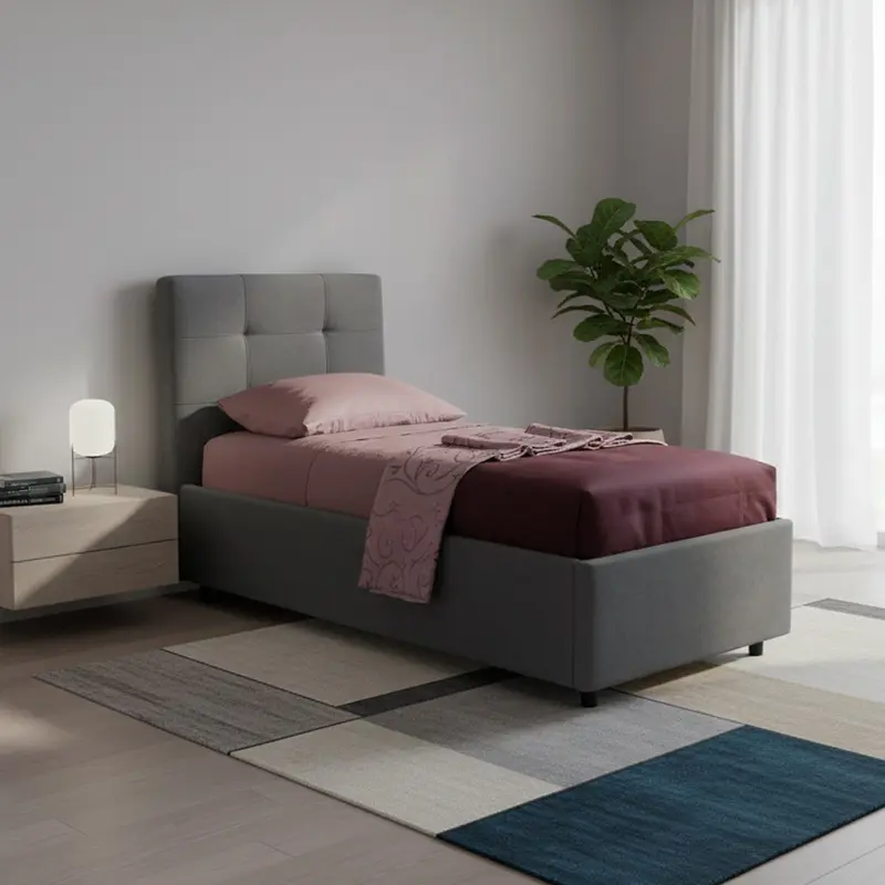 Letto singolo Ascoli contenitore in tessuto Ash grigio